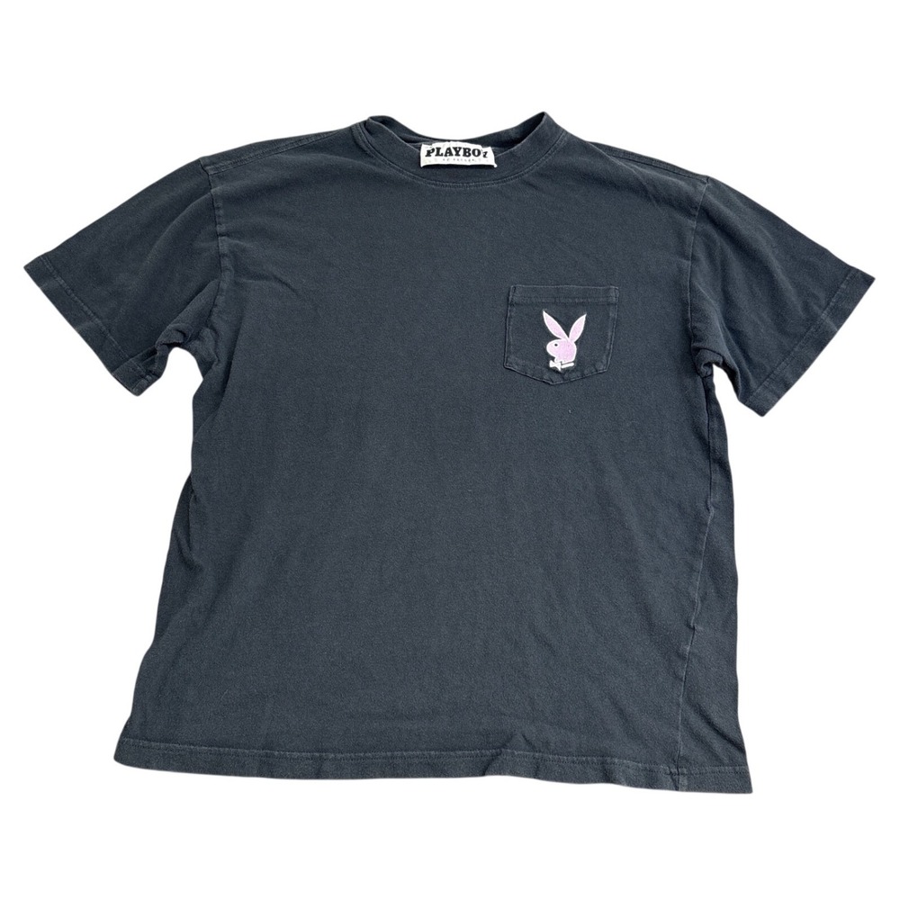 Playboy by PacSun Mens Faded Black Pink Bunny Logo Pocket T-Shirt Small